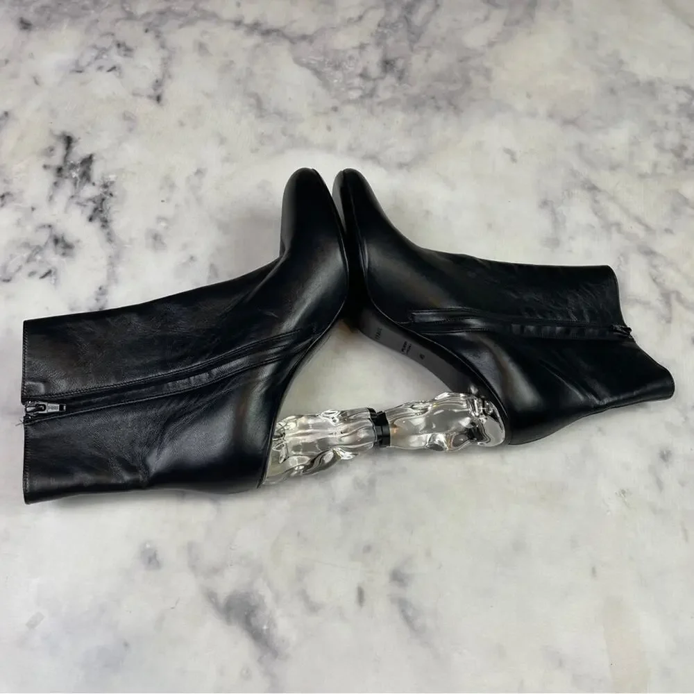 FRAME Le Luz Black Acrylic Heel Leather Ankle Boots Sz 40/9